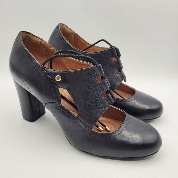 Clarks Indigo Loyal Heart Womens 9 Black Leather Lace Up 3 1/4" to 3 1/2" Heels - Picture 1 of 16